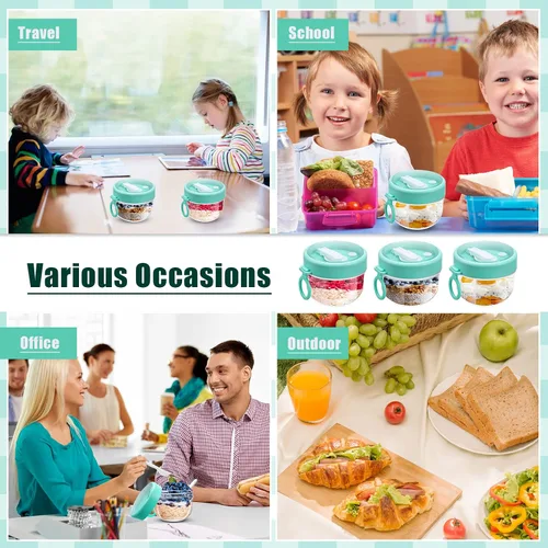 Vista 6 de Gerrii 4 recipientes de avena con tapas y cucharas, tarros de avena de plástico de 20 onzas, recipiente hermético de gran capacidad para Cian