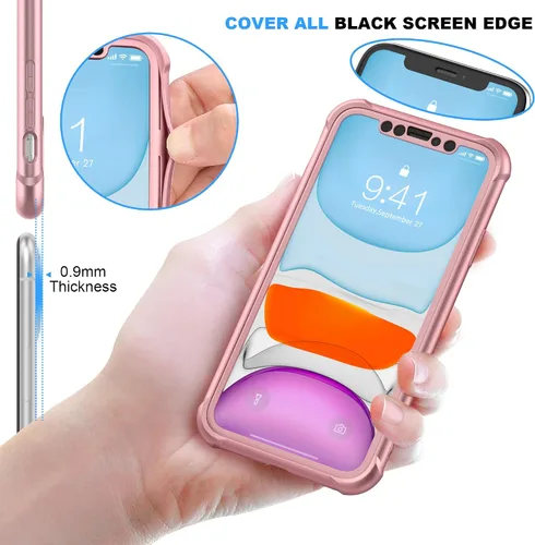 Vista 4 de ORETECH - Funda 3 en 1 para iPhone 11 con 2 protectores de pantalla, color oro rosa Full Body Shockproof Design Smooth Texture,15FT Military