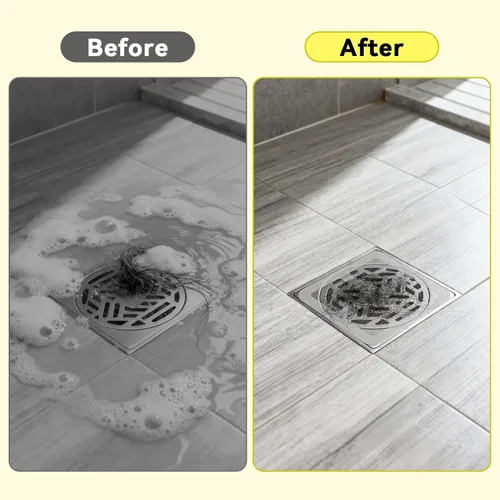 Vista 2 de 100 piezas desechables para cabello de ducha, cubiertas de drenaje de malla de 4 x 4 pulgadas y calcomanías, protector de filtro para ducha, bañera