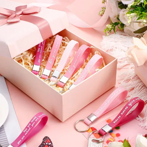 Vista 5 de Sasylvia 24 llaveros con cita inspiradora a granel para mujeres, hombres y niñas, regalo de Navidad, de silicona rosa, con cita motivacional