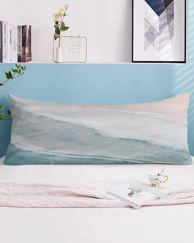 Vista 19 de DecorLovee Juego de 2 fundas de almohada de playa de verano, tamaño estándar, material de microfibra, oceánico, costero, aguamarina, beige, funda