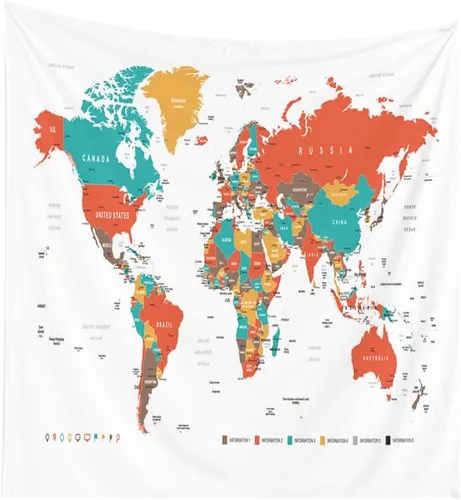 Vista 13 de CAPSCEOLL Tapiz de mapa del mundo para colgar en la pared, tapiz blanco y negro para decoración del hogar, 40 x 30 pulgadas, mapa para habitación