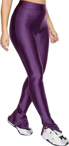 Vista 4 de Sghenr Pantalones elásticos con dobladillo dividido lateral para mujer, ajustados, brillantes, de cintura media, para club, fiesta, uso diario