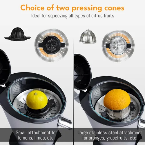 Vista 3 de LEBENLANG Exprimidor de cítricos eléctrico con alto rendimiento de jugo Exprimidor de jugo de naranja 200W + 2 conos Exprimidor de limones