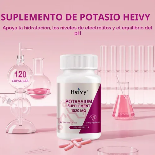 Vista 8 de Heivy Suplemento de Potasio 1020 mg, 120 Cápsulas Vegetarianas