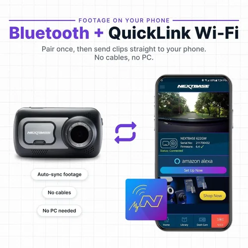 Vista 7 de Nextbase Cámara de tablero Wi-Fi HD de 1440p 522GW con Alexa..