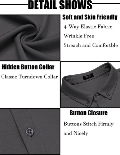 Vista 4 de COOFANDY Camisas de vestir casuales con botones y manga larga para hombre