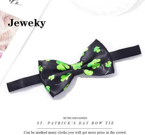 Vista 6 de JEWEKY Pajarita del día de San Patricio, lazos de trébol, ajustable, accesorio de ropa para fiestas rave para mujeres y hombres