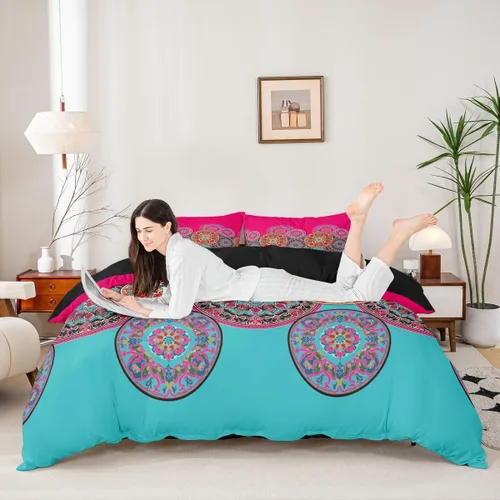 Vista 14 de Juego de ropa de cama de dibujos animados para niños, funda de edredón con estampado de vaca, funda de edredón negra y blanca, funda de edredón