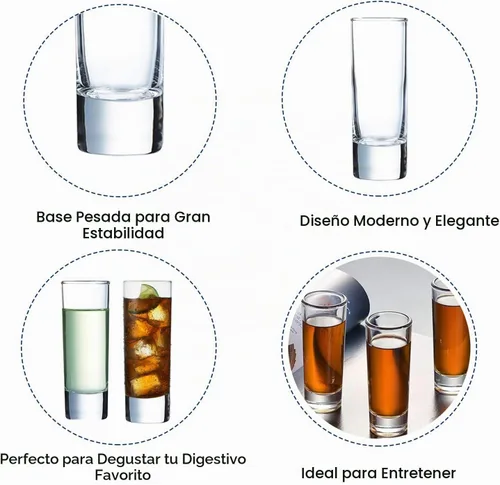 Vista 3 de Vasos de chupito transparentes de base pesada, juego de 12 vasos de 2 onzas de alto para whisky, tequila, vodka