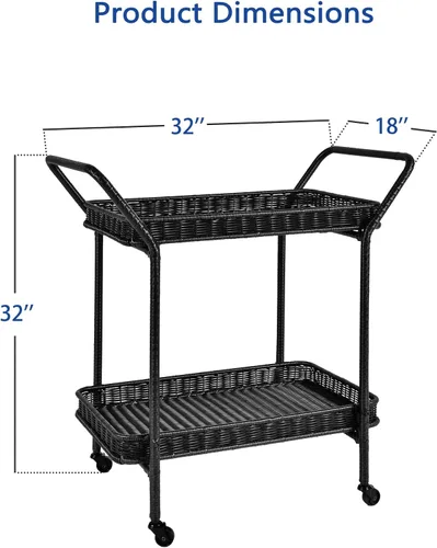 Vista 4 de Jeco Carrito de mimbre para patio en negro