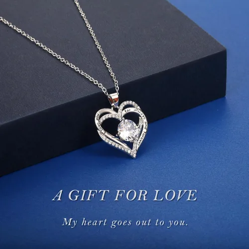 Vista 9 de Collares de corazón para mujer como regalo de Navidad para ella, collares rojos con texto en inglés "I Love You" como regalo de cumpleaños