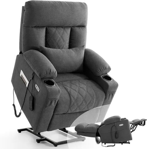 Vista 9 de Silla reclinable eléctrica para personas mayores con reposapiés extendido, silla reclinable plana de posición infinita para adultos con masaje
