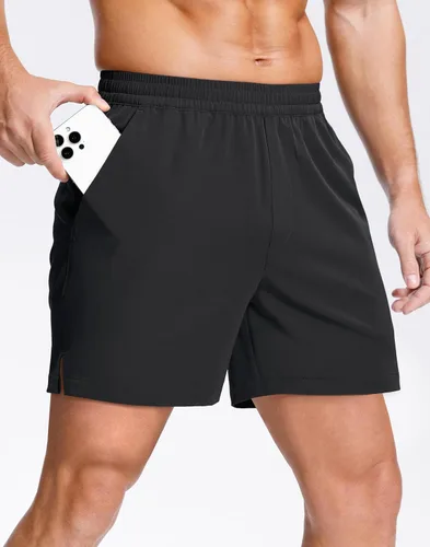 Vista 2 de GGJ Pantalones cortos deportivos ligeros para hombre con 2 bolsillos con cremallera de 7/5/9 pulgadas, pantalones cortos de tenis de secado rápido