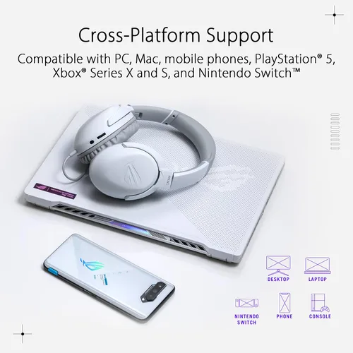 Vista 4 de ASUS ROG Strix Go Core Moonlight White - Auriculares para juegos Audio de alta resolución, conector de 0.138in, control de volumen y micrófono
