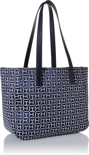 Vista 2 de Tommy Hilfiger Lynn II - Bolsa cuadrada con monograma jacquard azul marinoblanco, talla única