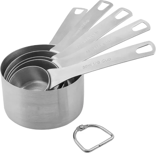 Vista 3 de Juego de 11 tazas y cucharas medidoras de acero inoxidable 18/8, tazas medidoras de metal con juego de tazas medidoras de 1/8, juego de taza