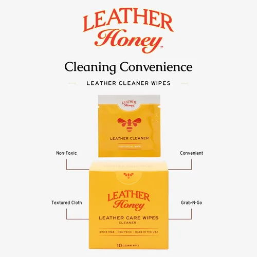 Vista 4 de Leather Honey Toallitas limpiadoras: cuero limpio sobre la marcha. 10 toallitas de limpieza para cuero, imitación y vinilo: cualquier