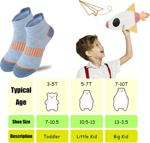 Vista 2 de Jamegio Calcetines para niños, 12 pares de calcetines deportivos de tobillo medio cojín de corte bajo para niños pequeños y grandes, talla de 3 a 10