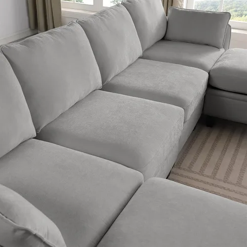 Vista 5 de 109 Inch L-Shape Chenille Modular Sectional Sofa, Reversible Chaise DIY Combination Deep Seat Couch with 2 Storage Ottoman for Living Room, Bedroom