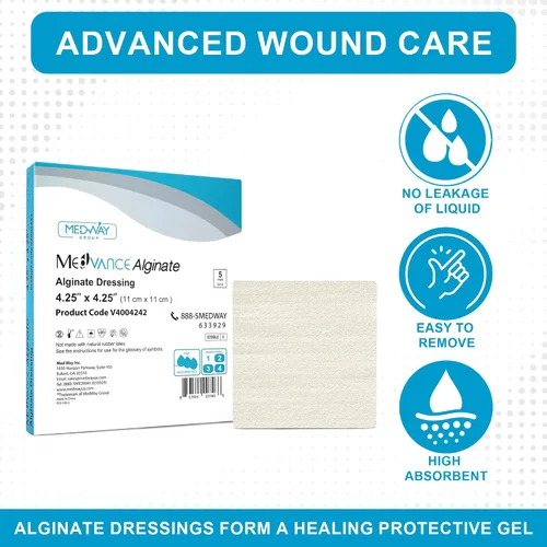 Vista 4 de MedVance TM Alginato – Apósito de alginato de calcio 2"x2", Caja de 5 apósitos Sterile And Individually Wrapped - Promotes Faster Healing - Super