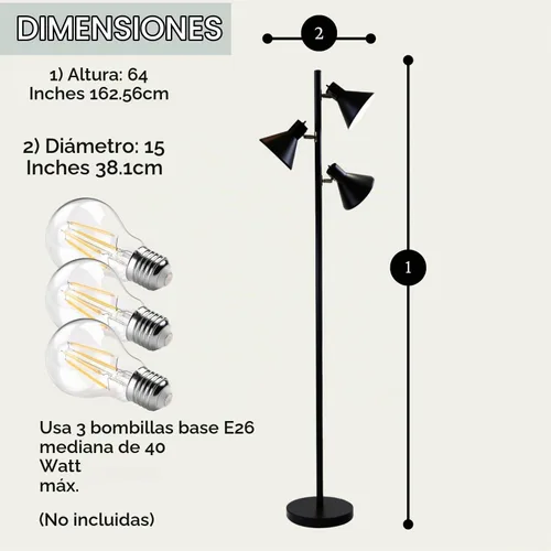 Vista 8 de LIGHTACCENTS Lámpara de pie de árbol negro con 3 luces ajustables, lámpara de pie moderna, pantallas negras ajustables, luz de poste para sala