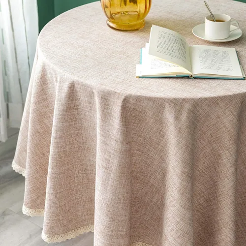 Vista 2 de GLORY SEASON Mantel de lino rústico de arpillera lavable, de peso pesado sólido de 70 pulgadas, con borde de encaje, para decoración de cocina