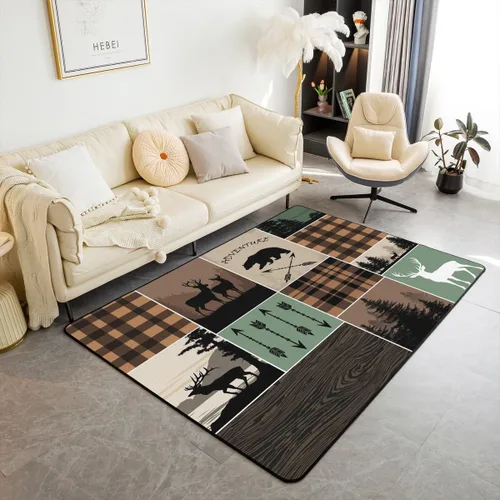 Vista 10 de Erosebridal Alfombra rústica de ciervo de 3 x 5 pies, alfombra de retazos de oso para niños, adolescentes y adultos, alfombra antideslizante de alce