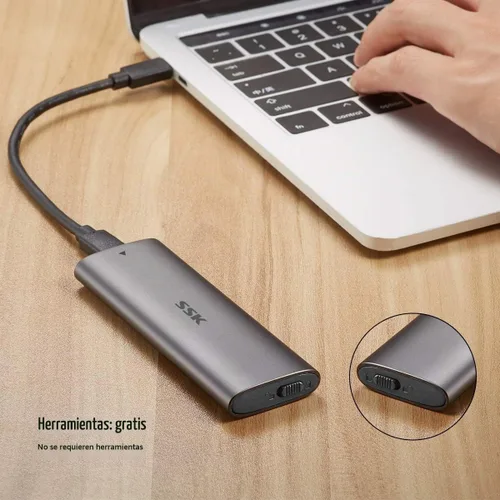 Vista 4 de Carcasa SSD SATA NVMe SSK, lector adaptador M.2 a USB USB-C 3.2 Gen 2 For NVMe & SATA SSD,Tool-Free, M/B+M Key, PCIe 10Gbps / SATA 6Gbps, UASP