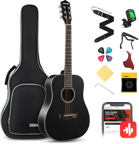 Vista 10 de Donner DAG-1CL - Kit de guitarra acústica para zurdos para principiantes y adultos, tamaño completo, juego de guitarra acustica zurdos con correa