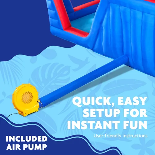 Vista 5 de Sunny & Fun - Parque inflable de cuatro esquinas, resistente para diversión al aire libre, pared de escalada, tobogán y piscina profunda, fácil