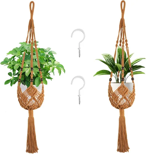 Vista 10 de Augshy Colgador de plantas de macramé, 2 piezas de soporte colgante para plantas con extensor, colgadores de plantas para decoración de interiores