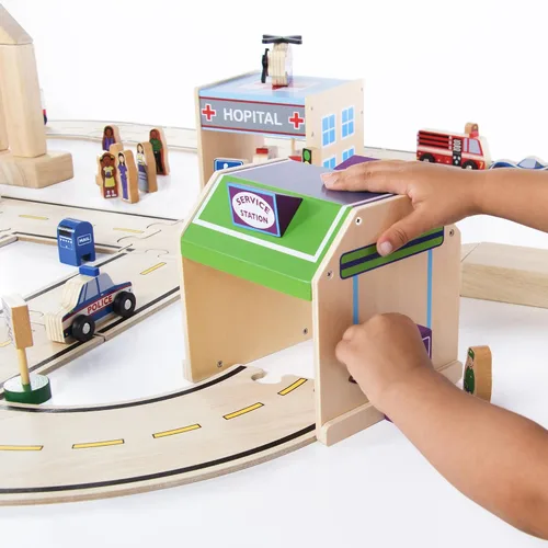 Vista 8 de Guidecraft Edificios comunitarios: Juego de 6 edificios de madera para jugar en bloques