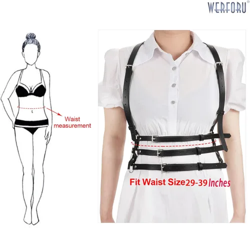 Vista 4 de WERFORU Cinturón punk ajustable de piel sintética negra para mujer, para Halloween, Negro