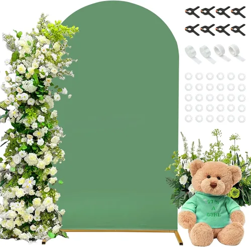 Vista 13 de Cubierta de fondo de arco de 7.2 pies, cubierta de arco de elastano beige, cubierta de soporte elástica con herramientas de atar globos para boda