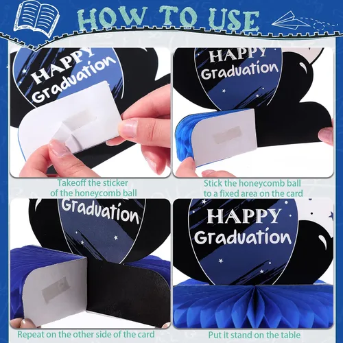 Vista 4 de Honoson 12 piezas de decoraciones de fiesta de graduación 2025 para la clase de 2025, centros de mesa de felicitaciones para graduados, decoración