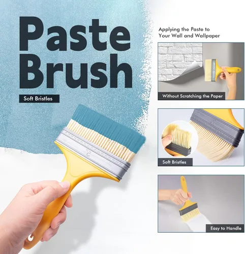 Vista 2 de Kit de herramientas profesionales para papel pintado FOSHIO, incluyendo cepillo alisador, rodillo de costuras, cepillo aplicador de pasta