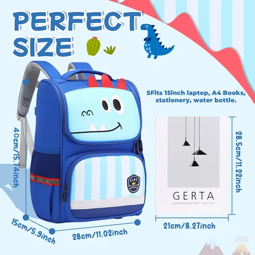 Vista 2 de Mochila para niños, mochila escolar abierta para niños y niñas para escuela primaria y primaria, mochila escolar de dibujos animados, Dinosaurio