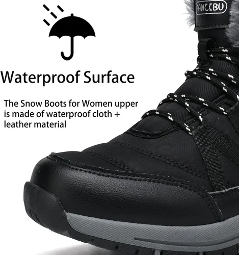 Vista 5 de MAIZUN Botas de invierno para mujer, con forro de piel cálida, botas de nieve impermeables de goma antideslizantes