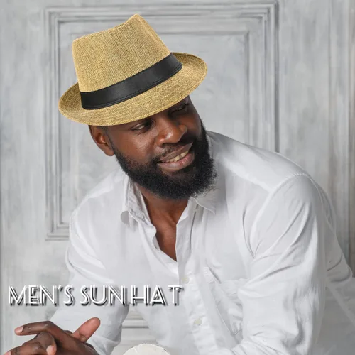 Vista 5 de Men Wide Brim Straw Hat,Man Summer Beach Fedora Sun Hat UPF50+, Sun - Protected Straw Hats for Men