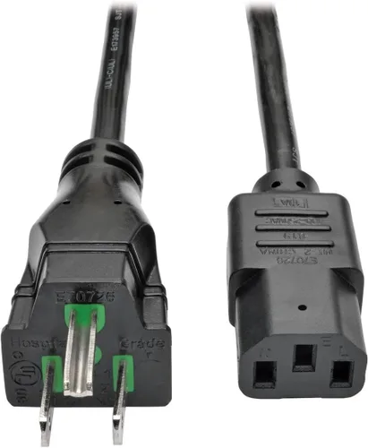 Vista 5 de Tripp Lite Cable de alimentación médico hospitalario, 13A, 16AWG, 5-15P a C13, transparente, 15 pies (P006-015-HG13CL), negro