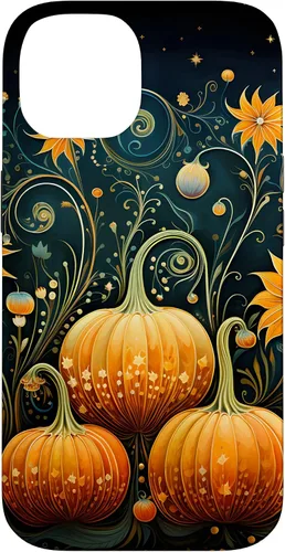 Vista 4 de Funda floral para iPhone 16 Pumpkins Vintage Otoño Otoño