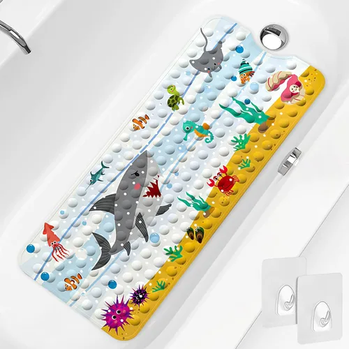 Vista 11 de PRATIQUE Alfombra de baño para niños antideslizante de 40 x 16 pulgadas, extra larga, tapete de baño para niños, tapete de seguridad antideslizante