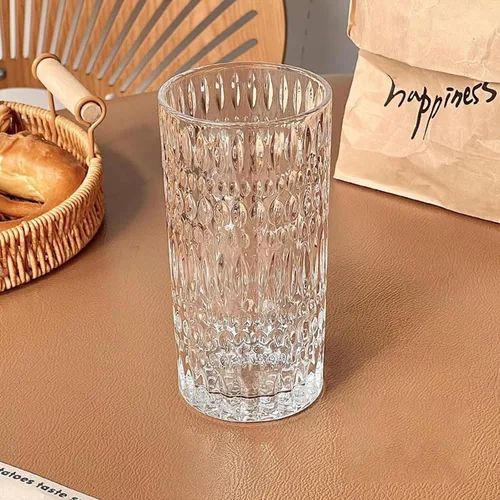 Vista 4 de Vasos Highball [Juego de 4] - Vasos de vidrio vintage de 15 onzas ideales para fiestas de cena - Textura única, aptos para lavavajillas