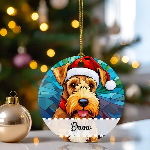 Vista 5 de Airedale Terrier - Adorno de Navidad para perro, regalo para Acción de Gracias, perros personalizados con sombrero de Navidad, adornos de Airedale