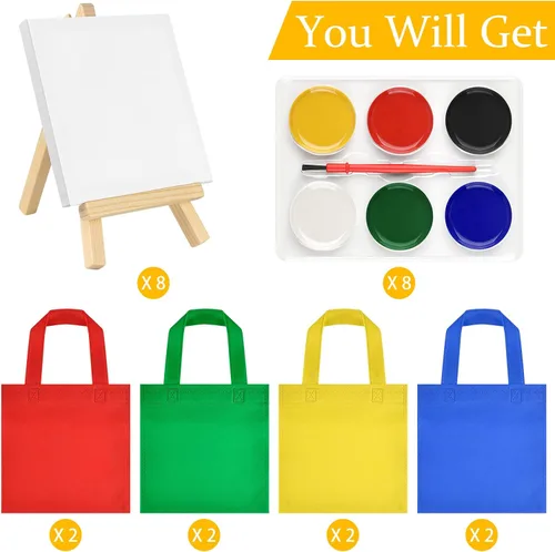 Vista 2 de 8 juegos de pintura de acuarela, suministros para fiestas, mini lienzo de pintura y caballete con mini juegos de pintura de acuarela de 4 x 4, mini