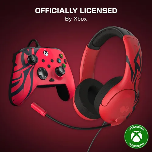 Vista 7 de PDP Gaming Xbox Series X S Red Bundle: REMATCH Wired Gamepad Controller & AIRLITE Wired Headset with Mic, Licensed Xbox One Gamepad, Customizable