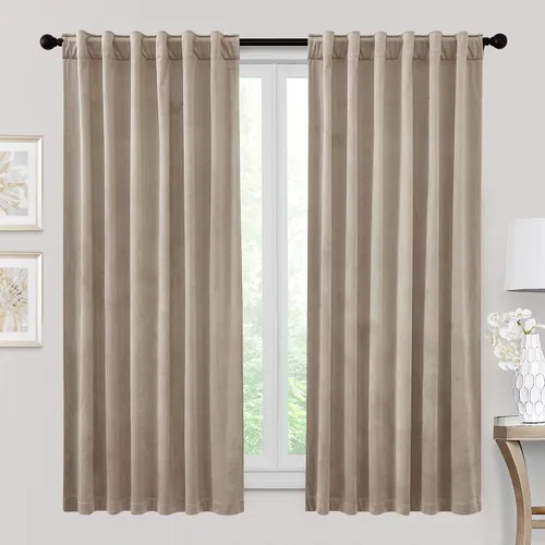 Vista 78 de RYB HOME Cortinas 100% opacas de terciopelo blanco para dormitorio, pestaña trasera y bolsillo para barra, aislamiento térmico, cortinas