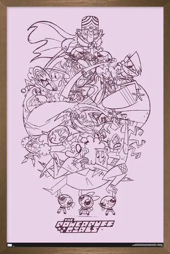 Vista 14 de Trends International Póster de pared de boceto de grupo de chicas superpoderosas, 14.725 x 22.375 pulgadas, versión enmarcada de madera de granero
