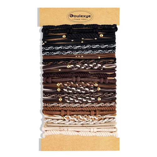 Vista 7 de Pulseras para el cabello para mujer, 24 piezas de accesorios para el cabello bohemio en 12 colores, 5 estilos, no dañan el cabello grueso Boho A